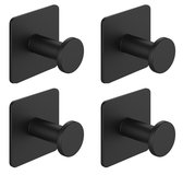 EAVY Handdoekhaakjes Zelfklevend 4 stuks - Handdoekhouder Zwart - Zelfklevende Haakjes - Wandhaak - Haken - Ophanghaken