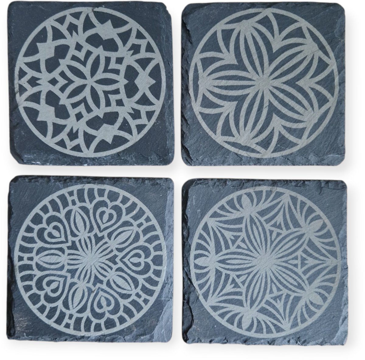 Spant7 - Leisteen onderzetters - Onderzetters - Set van 4 - Mandala - 10x10cm