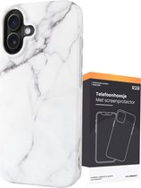 R2B Coque Marbre compatible iPhone 16 – Modèle De Bilt – Coque Téléphone avec Film Protecteur – Étui GSM – Blanc
