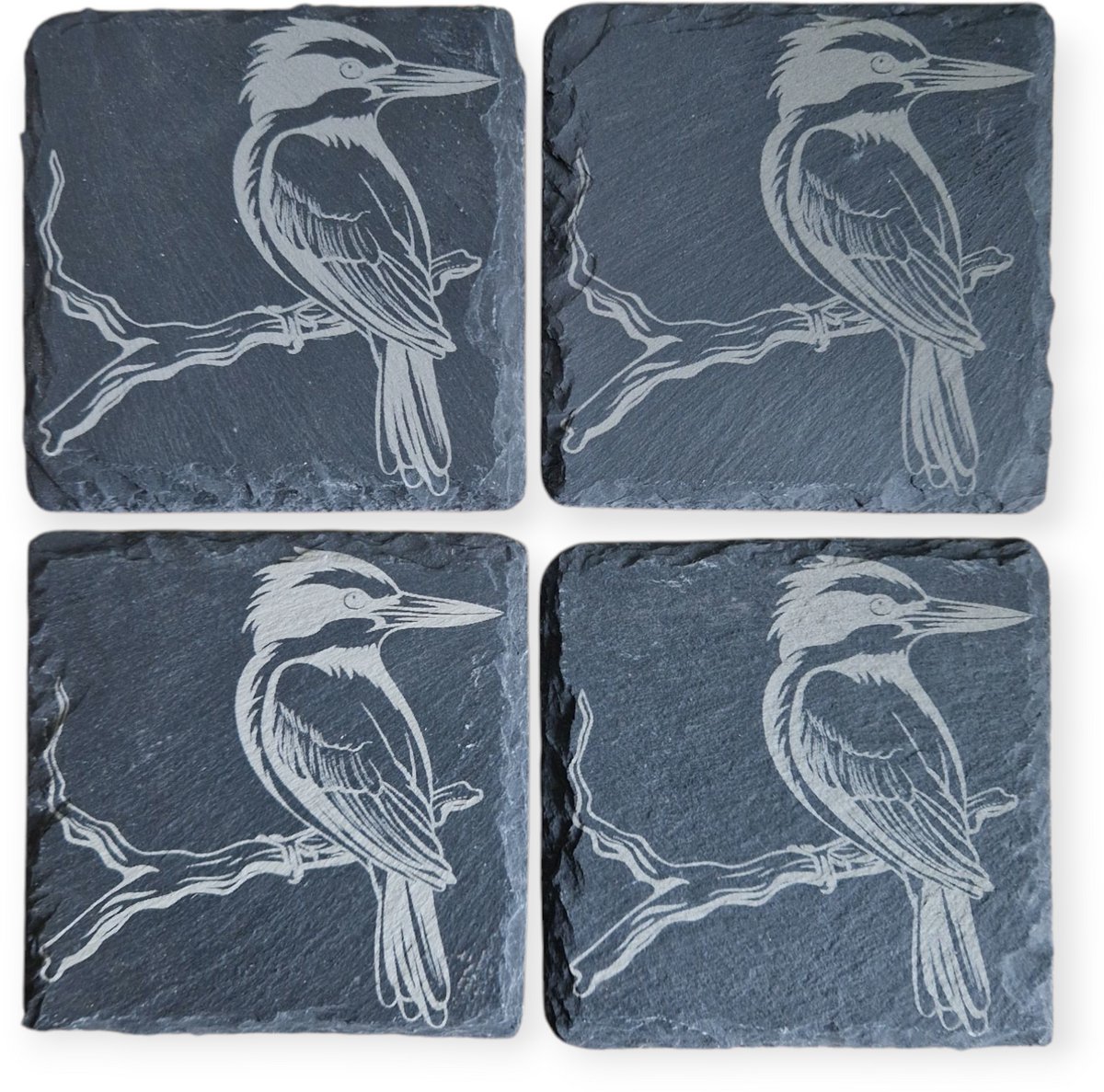 Spant7 - Leisteen onderzetters - Onderzetters - Set van 4 - IJsvogel - 10x10cm