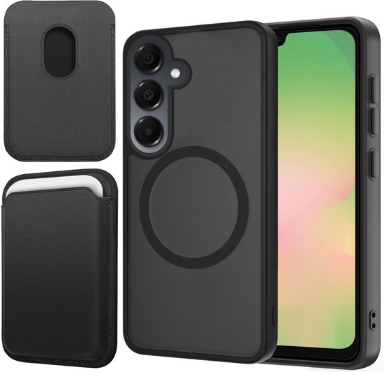 Étui + Porte-cartes pour Samsung Galaxy A56 - Portefeuille compatible MagSafe - Magnétique - Porte-cartes - Porte-cartes de crédit - Zwart