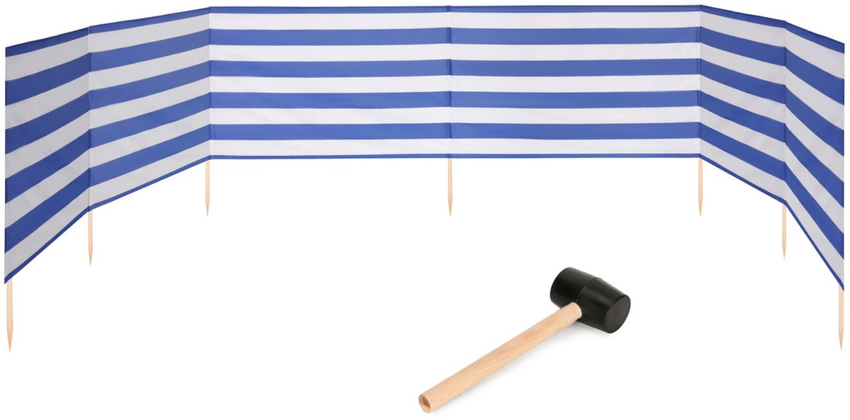 Garronda 8m Strand Windscherm Met Stokken - Windscherm Strand – Windscherm – Rubberen hamer – Strepen – GD-EX-Wb-8m