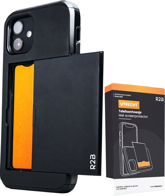Coque R2B compatible avec iPhone 12 et 12 Pro – Porte-cartes pour 3 cartes – Coque téléphone avec protecteur d’écran – Étui téléphone – Modèle Utrecht
