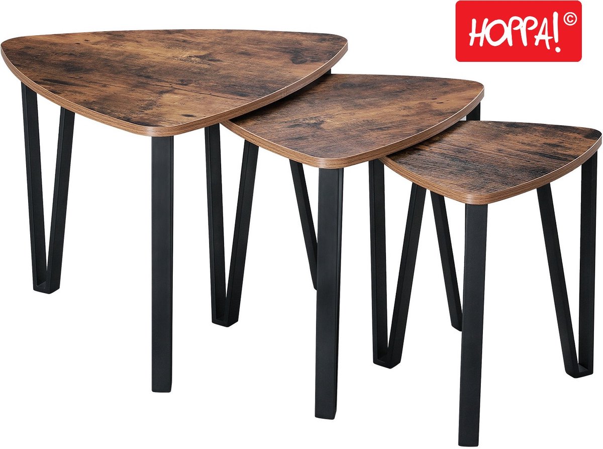 Hoppa! Bijzettafels - Set van 3 - Vintage - Zwart - Metaal - doorsnedes 59, 47 en 37 cm
