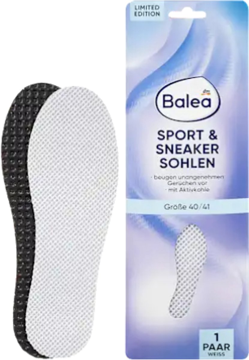 Balea Sport & Sneaker Inlegzolen - Maat 40/41 - Wit | 1 Paar Latexschuim-inlegzooltjes | Met Actieve Kool tegen Onaangename Geurtjes
