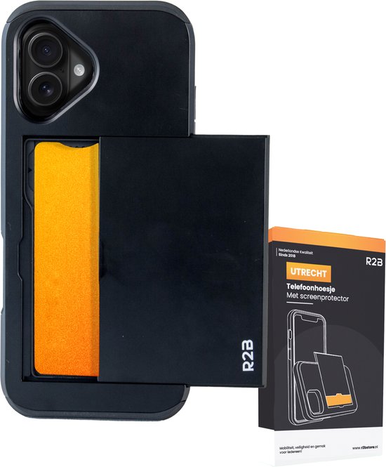 R2B Hoesje geschikt voor iPhone 16 met Pasjeshouder - 3 Pasjes - Screenprotector - Telefoonhoesjes - Gsm Hoesje geschikt voor iPhone 16 - Phone Case - Model Utrecht