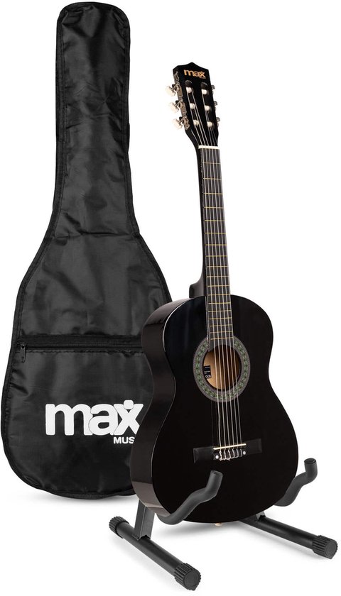 MAX SoloArt Junior 3/4 starterset - Akoestische kindergitaar met standaard en accessoires - Zwart