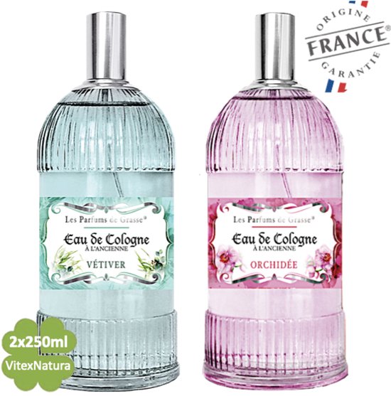 Vetiver en Orchidee Eau de Cologne 2 x 250 ML | merk A L'Ancienne | unisex | multifunctioneel als parfum, roomspray en fris linnengoed | Franse Parfum de Grasse