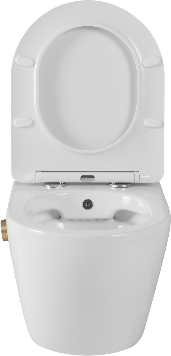 Hangend bidet toilet glans wit met gouden bidetkraan