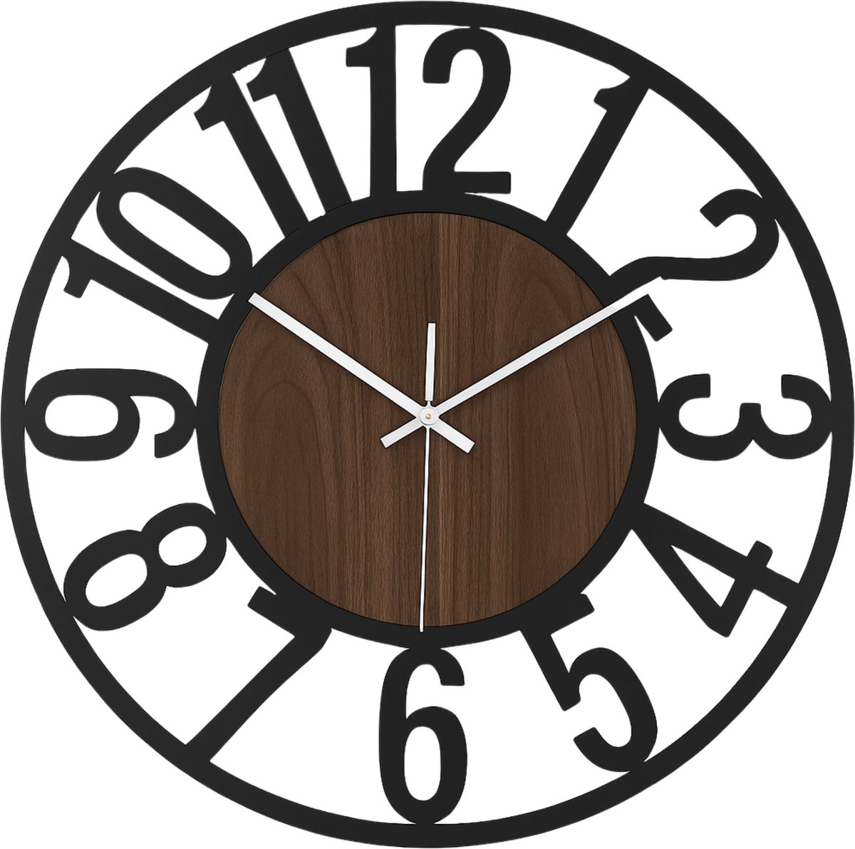 Tyme Wandklok Industrieel - Groot 60cm Klok Modern - Analoog - Uurwerk - Groot - Muurklok XXL Industrieel - Quartz - Zwart Metaal met Hout