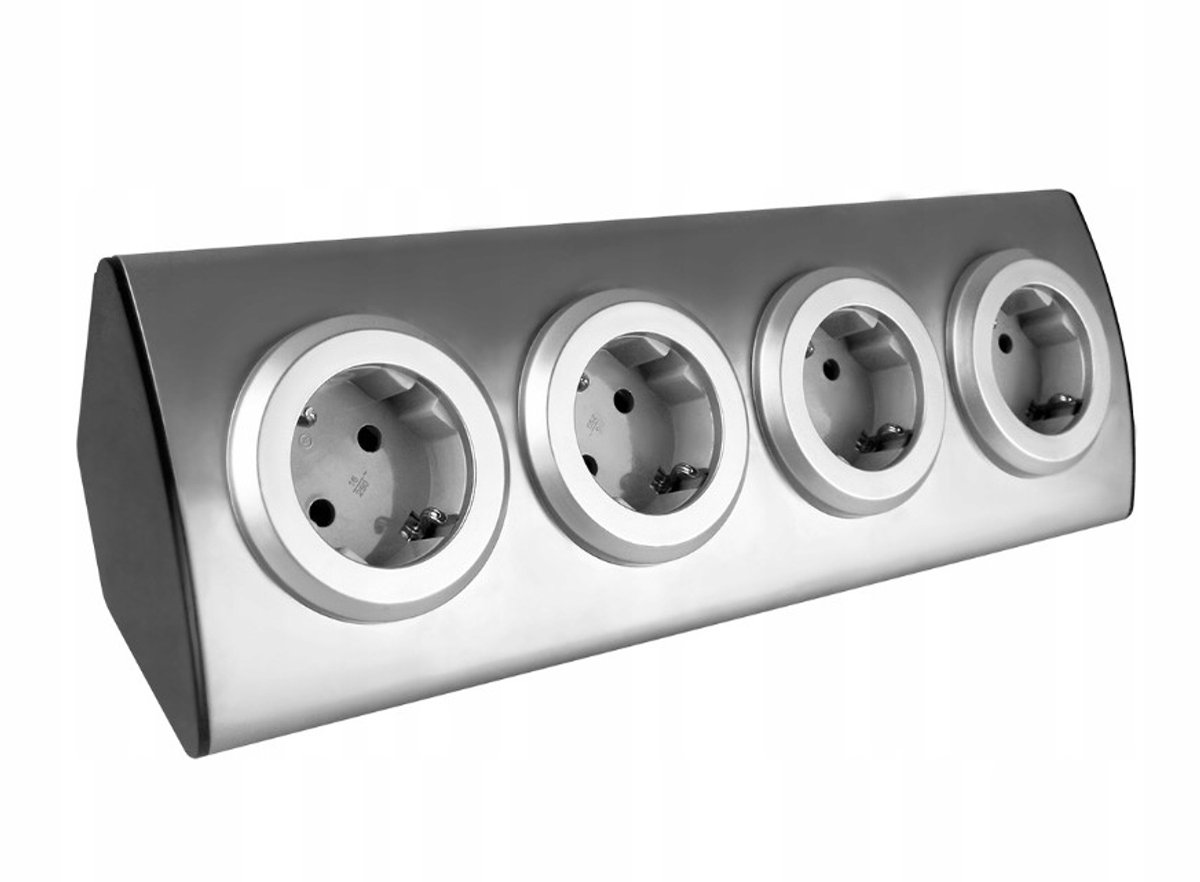 Orno stekkerdoos bureau - Verdeelstekker 4 voudig - Hoekstopcontact beveiliging met randaarde - Verdeeldoos zonder kabel - INOX