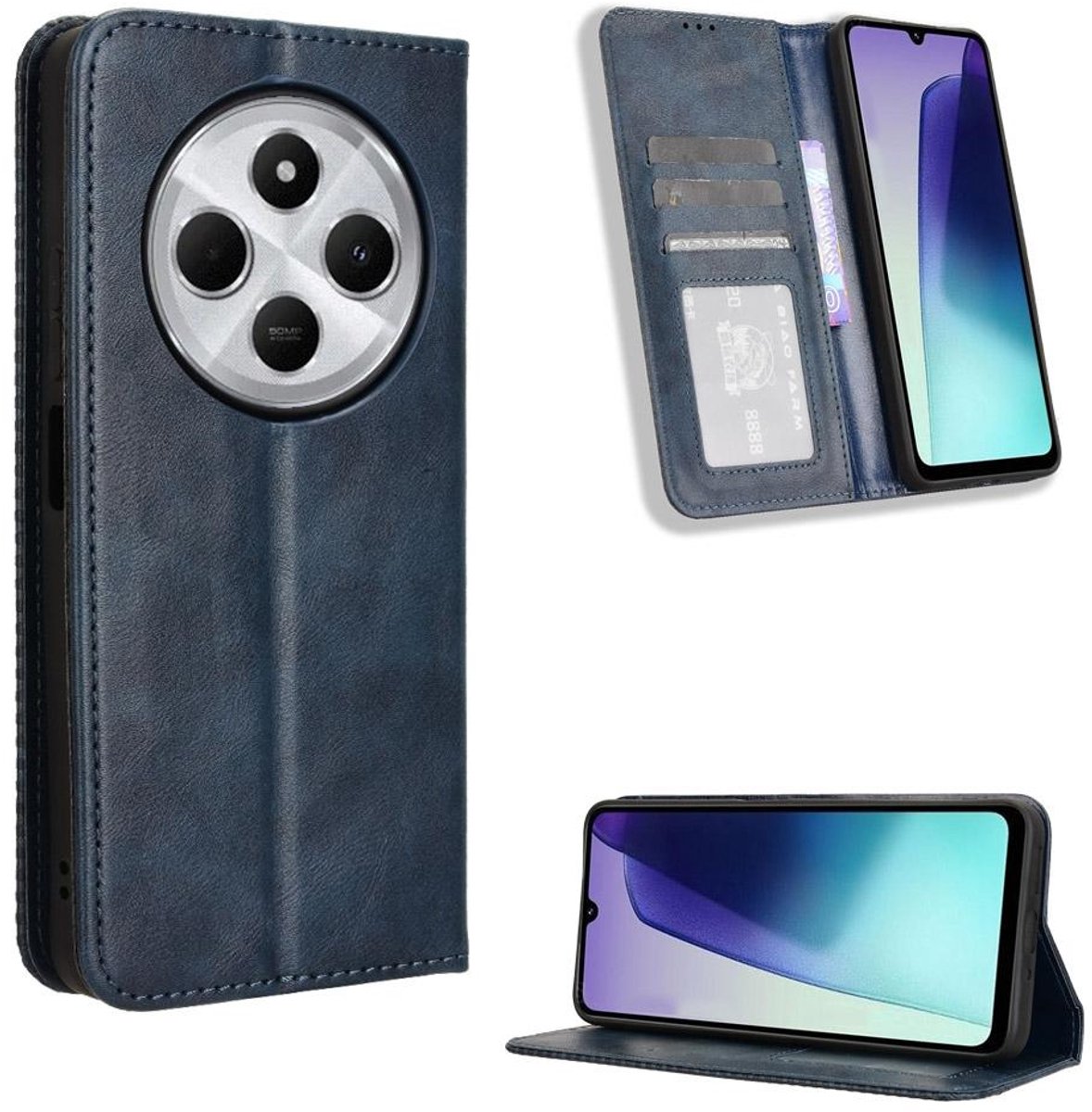 Mobigear Telefoonhoesje geschikt voor Xiaomi Redmi 14C Hoesje | Mobigear Sensation Bookcase Portemonnee | Pasjeshouder voor 3 Pasjes | Telefoonhoesje voor Pinpas / OV Kaart / Rijbewijs - Blauw