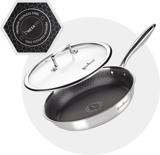Rosmarino HexaPRO Koekenpan met deksel - Koekenpan 24 cm - Pannen met glazen deksel - Koekenpannen - RVS Koekenpan