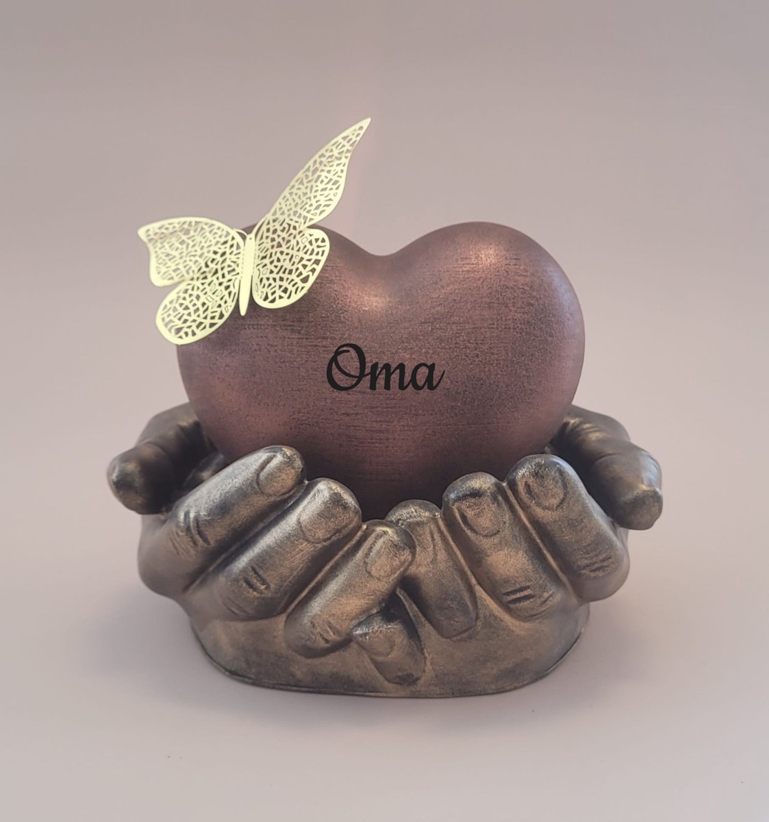 Urn hart in handen - oma - 450 ml - koper, antiek goud
