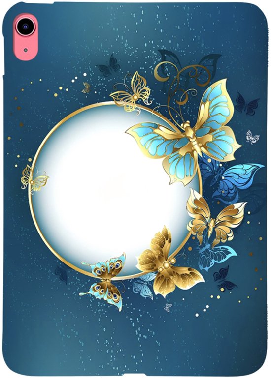 Coque de protection en TPU Flex pour iPad 10.9 - A16 - Papillons - Blauw- Or