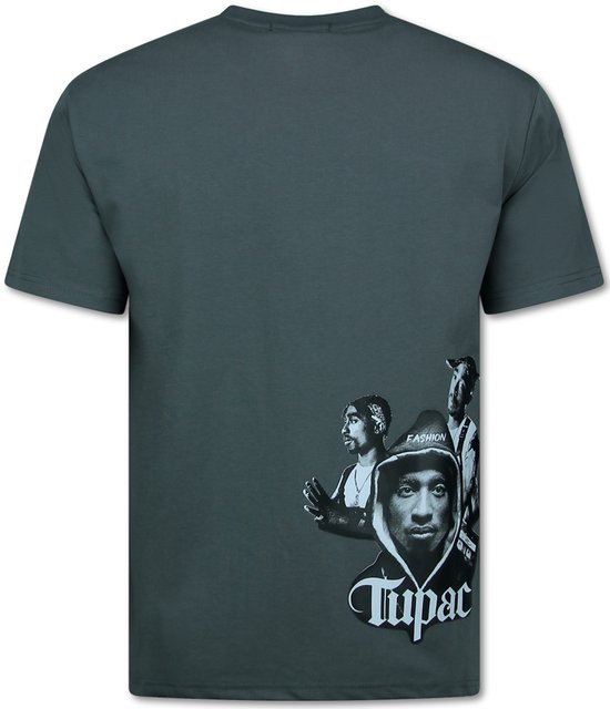 Oversized T shirt Heren - Tupac Shakur - T shirt Heren met Print - Heren Tshirt met Opdruk - 672 - Grijs
