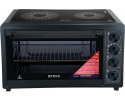 Brock Electronics Elektrische Mini Oven 50L Met 2 Keramische Kookplaten - Vrijstaande Convectie Oven Met Grill En 2 Kookplaten – 1800W - Zwart