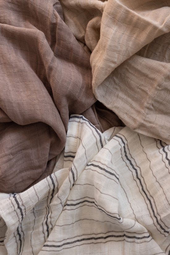 Sebra Hydrofiele Doeken - 3-pack - Cream Stripe Beige van Sebra. — afbeelding 3