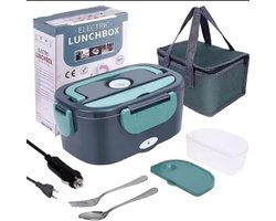 Collox Elektrische lunchbox - Broodtrommel - Verwarmde lunch - Avondeten - 220V stekker en auto aansteker stekker - 1,5 L - 23 x 10,5 x 16,5 cm - Groen