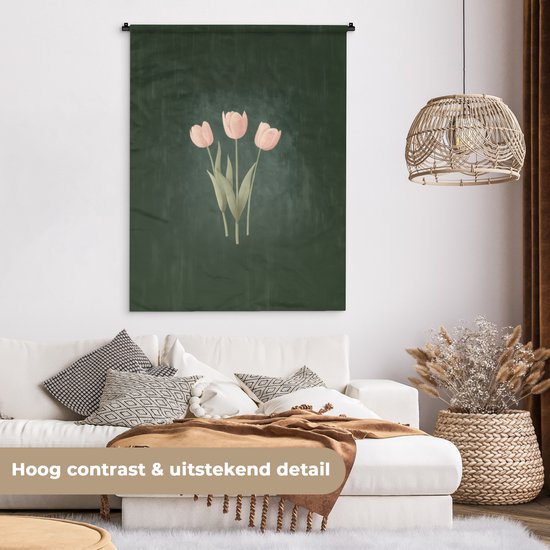 Tapisserie murale 90x120 cm - Tulipes - Amour - Vert foncé - Tapisserie murale - Tapisseries
