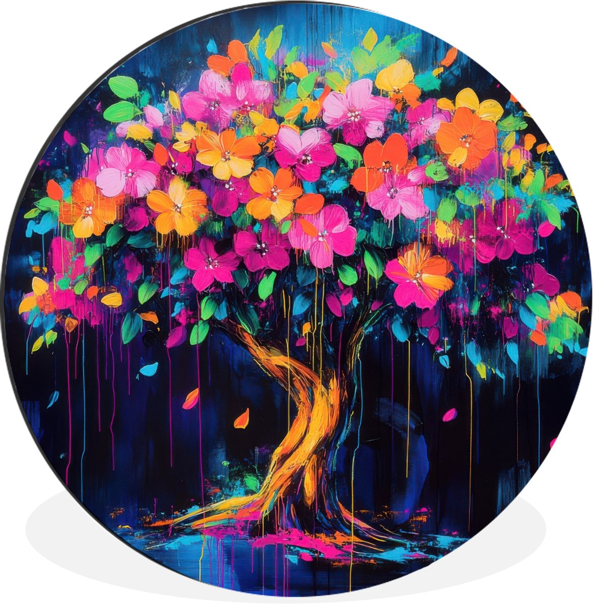 WallCircle Wandcirkel - Muurcirkel - Boom - Bloemen - Magisch - Gekleurde - Aluminium - Dibond - 140x140 cm - Binnen en Buiten