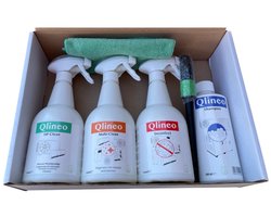Airco, warmtepomp en wtw unit onderhoudsset/ schoonmaakpakket met 750 ml flessen een microvezeldoek en reinigingsborstel. Voor het reinigen van airconditioners, warmtepompen en ventilatiesystemen