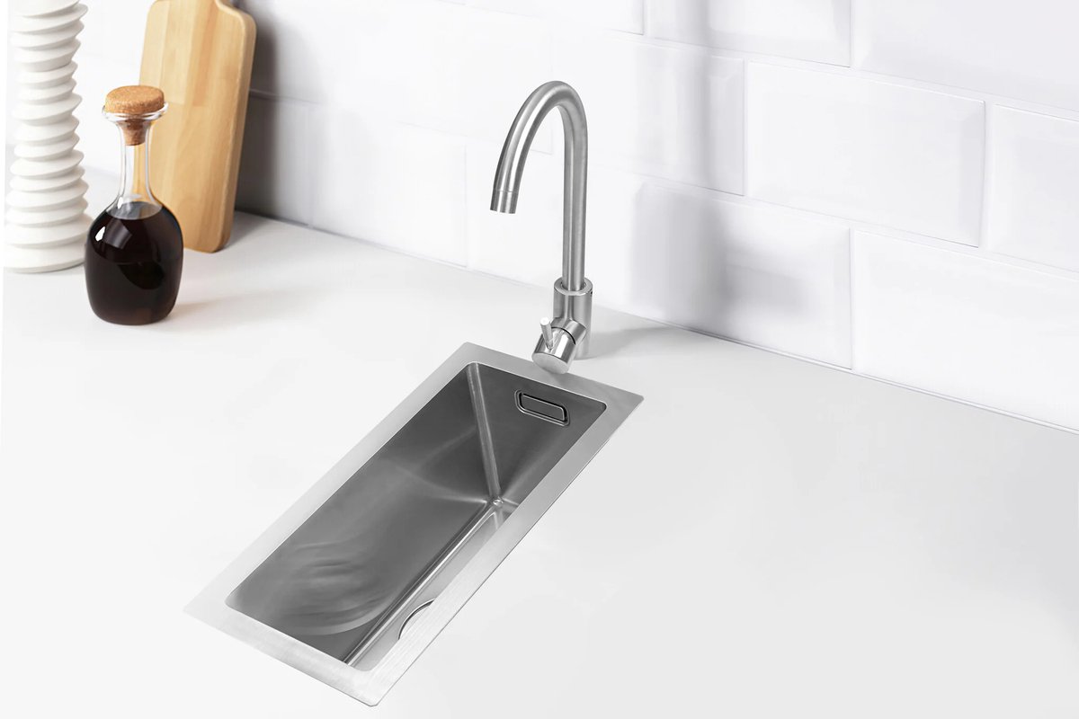 Nurion Spoelbak RVS 22 x 44 – Spoelbak Keuken - Spoelbakken Keuken – Wasbak Keuken - zonder Kraangat RVS