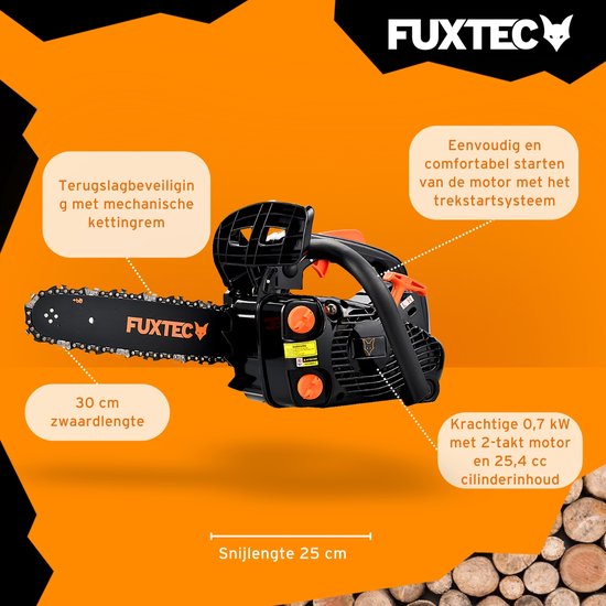 FUXTEC FX-KS226 Benzine Kettingzaag - 25,4cc 2-takt - 30 cm Zaagblad - Top Handle 1-handszaag - Licht & Compact - Black Edition van FUXTEC — afbeelding 2