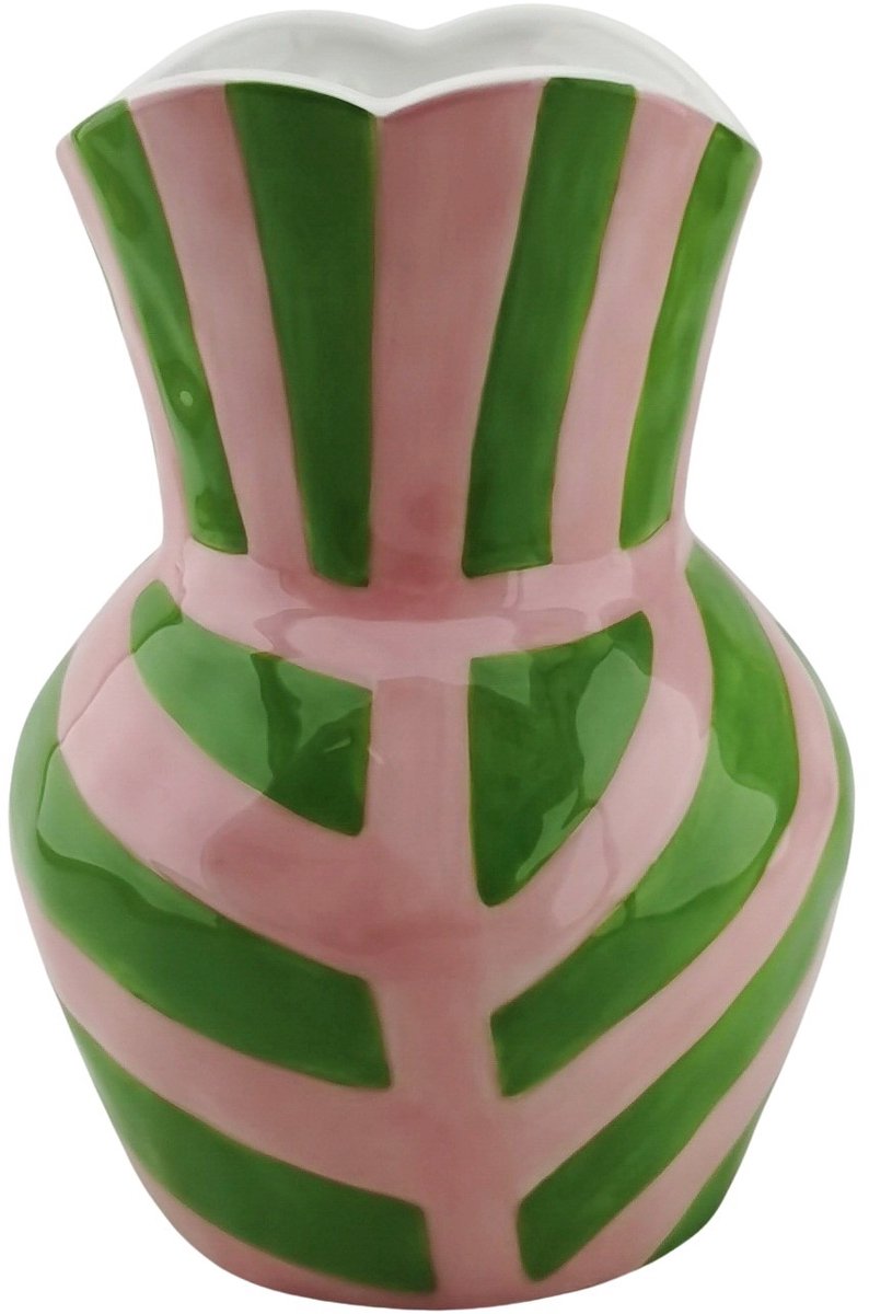 Housevitamin Vaas-Streep-Groen/Roze Dolomiet-16x16x22cm