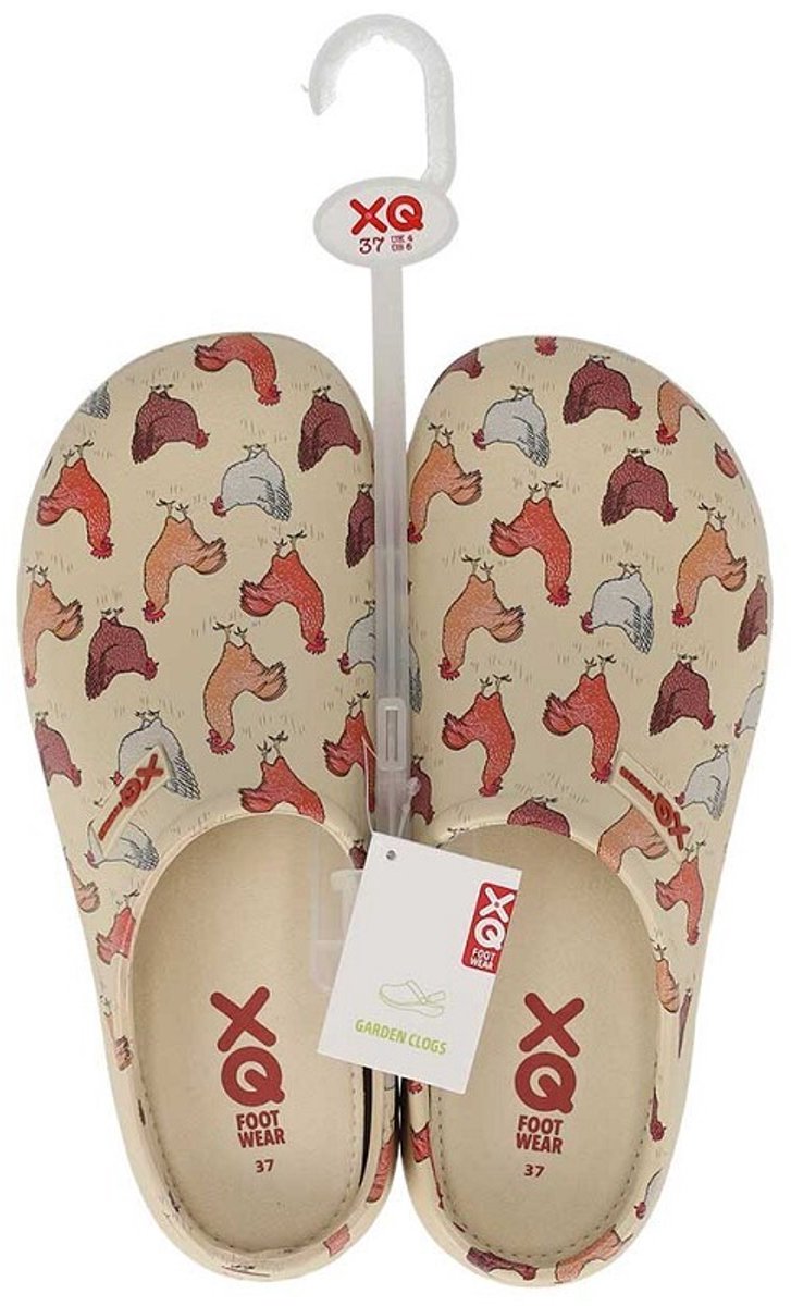 XQ Tuinklomp dames - beige kippen print - rubber - maat 38