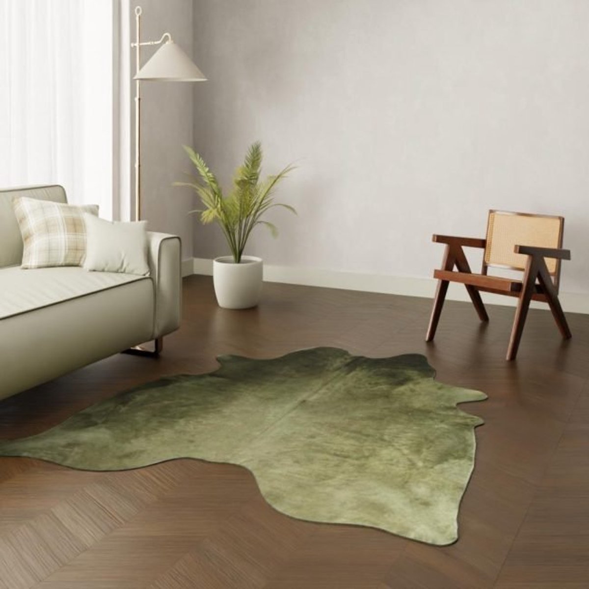 Olijfgroene koeienhuid - Groen geverfd koehuid vloerkleed - Koeienvacht tapijt dierenvel geverfde dierenhuid - Decoratief koevel kleed koekleed