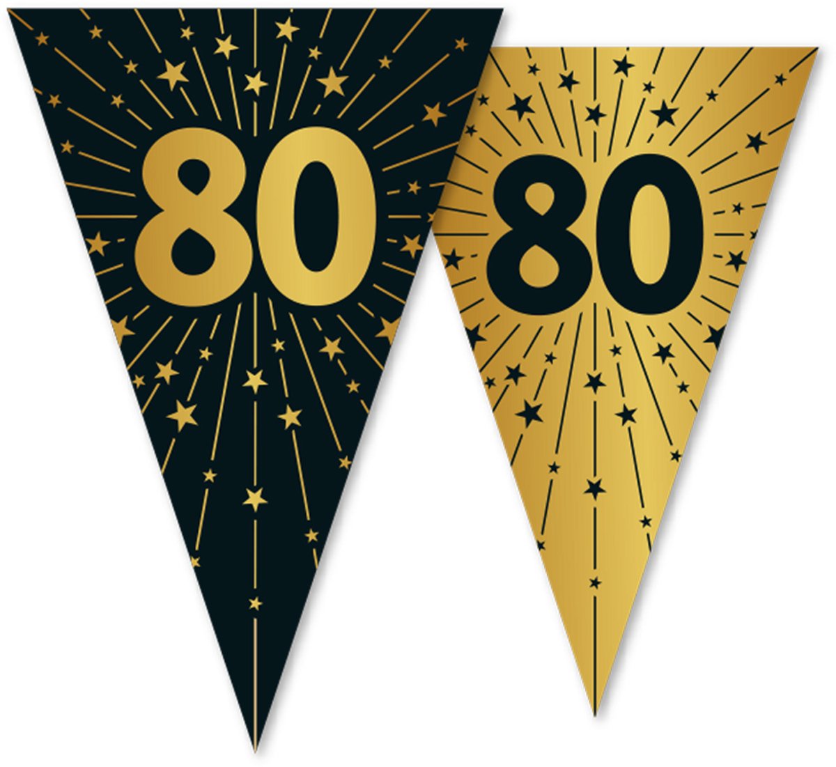 2x Vlaggenlijn 80 jaar zwart / goud 10 meter 2 zijdig bedrukt - Verjaardag Feestje Vlag Vlaggen Versiering Slinger Feestdecoratie Decoratie