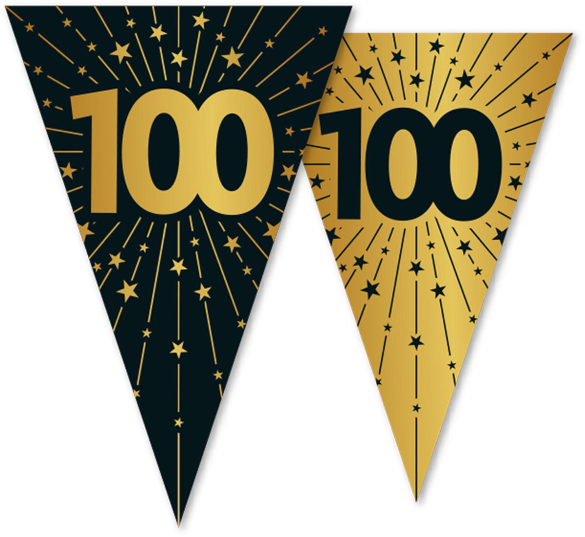 2x Vlaggenlijn 100 jaar zwart / goud 10 meter 2 zijdig bedrukt - Verjaardag Feestje Vlag Vlaggen Versiering Slinger Feestdecoratie Decoratie