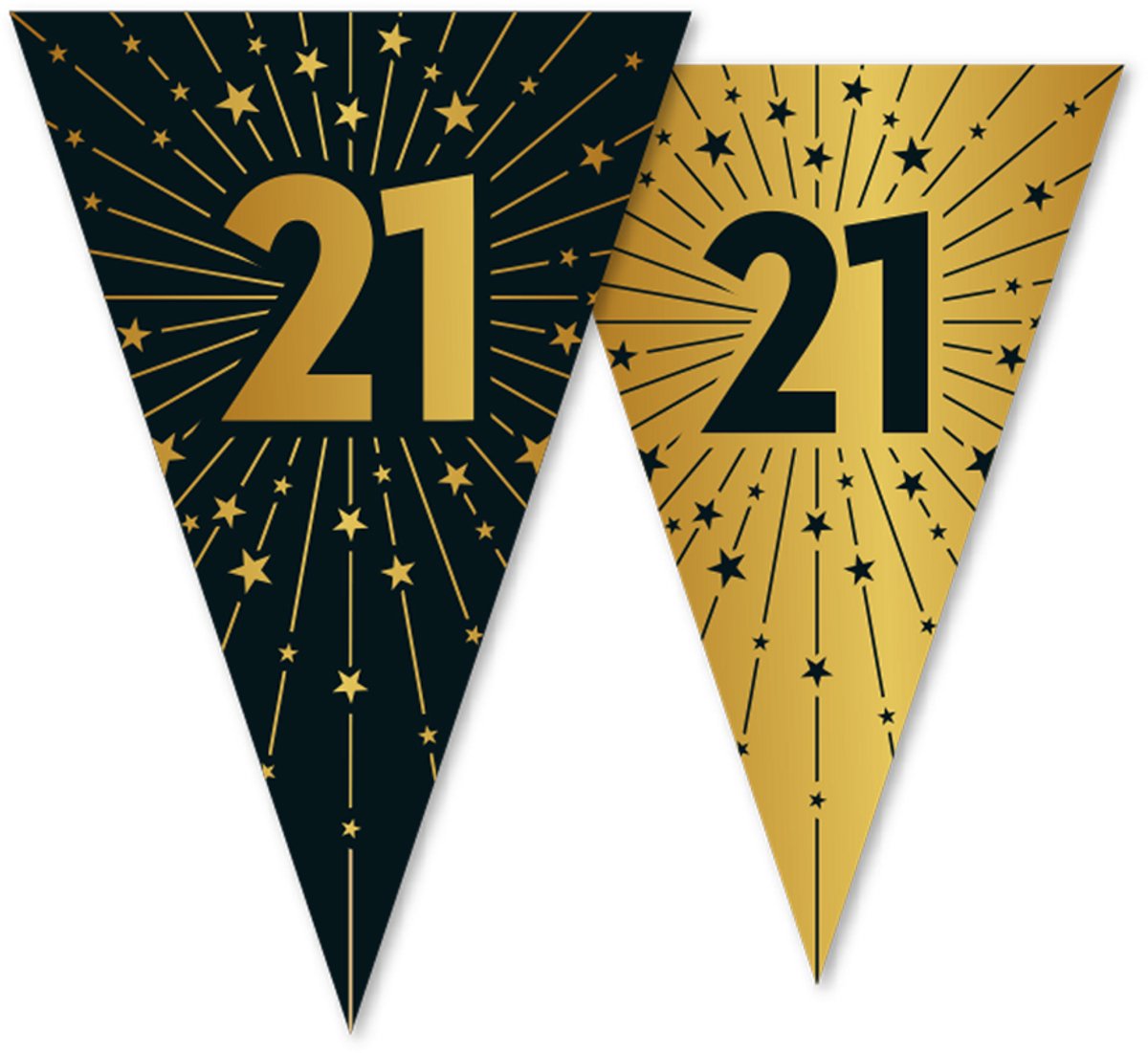 3x Vlaggenlijn 21 jaar zwart / goud 10 meter 2 zijdig bedrukt - Verjaardag Feestje Vlag Vlaggen Versiering Slinger Feestdecoratie Decoratie