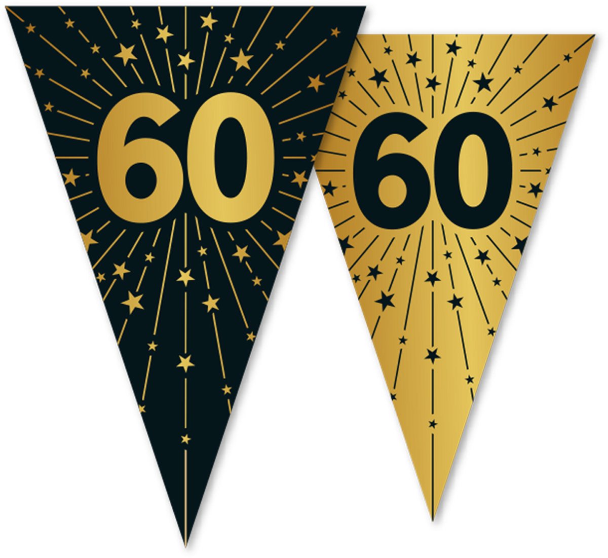 2x Vlaggenlijn 60 jaar zwart / goud 10 meter 2 zijdig bedrukt - Verjaardag Feestje Vlag Vlaggen Versiering Slinger Feestdecoratie Decoratie