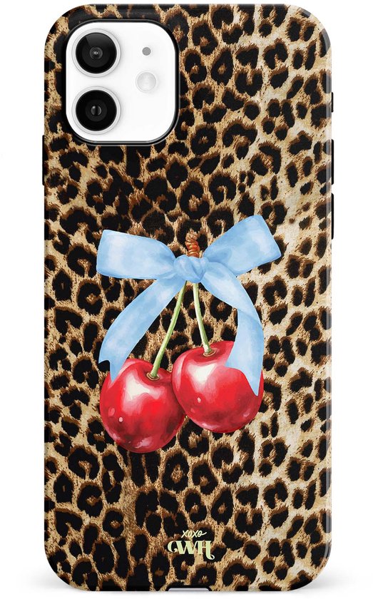 xoxo Wildhearts Berry Wild - Double Couche - Coque rigide adaptée à iPhone 12 - Double couche de protection - Coque de protection antichoc - Imprimé tigre / Imprimé léopard - Imprimé cerise - Coque imprimé animal - Imprimé léopard cerise