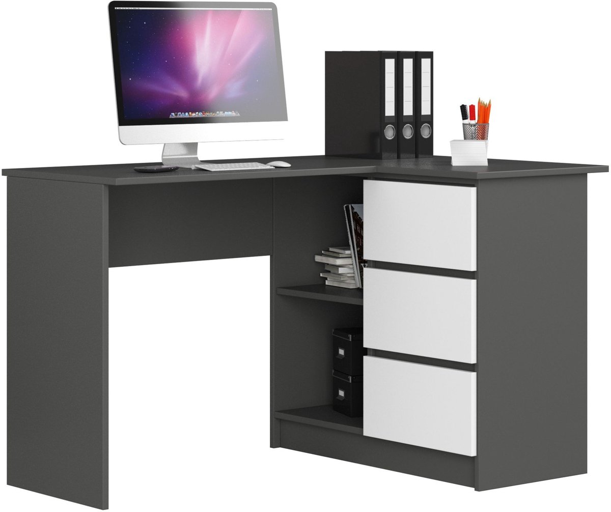 Hoekbureau Rechts B16 / Computerbureau / Computer Tafel / Bureautafel Rechts / Grafietgrijs / 124 x 77 x 85 cm
