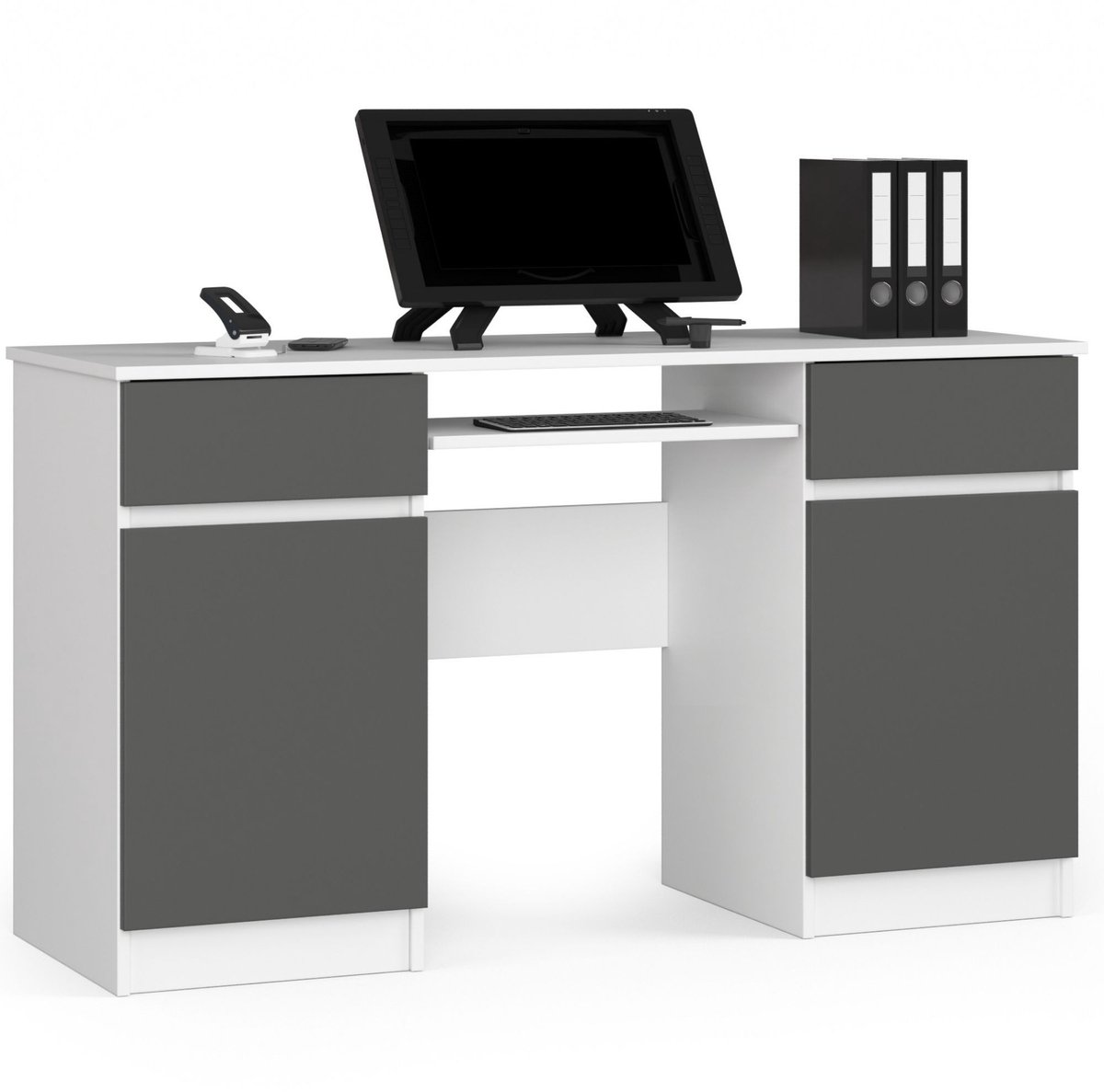 Akord Bureau A5 / Computerbureau / Computer Tafel / Bureautafel / Wit - Grafietgrijs / 135 x 77 x 50 cm