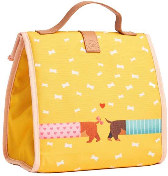 Teckel - lunchtas - koeltas - koelbox - teckelprint - hond - geel - 30x24x16cm van Merkloos — afbeelding 2