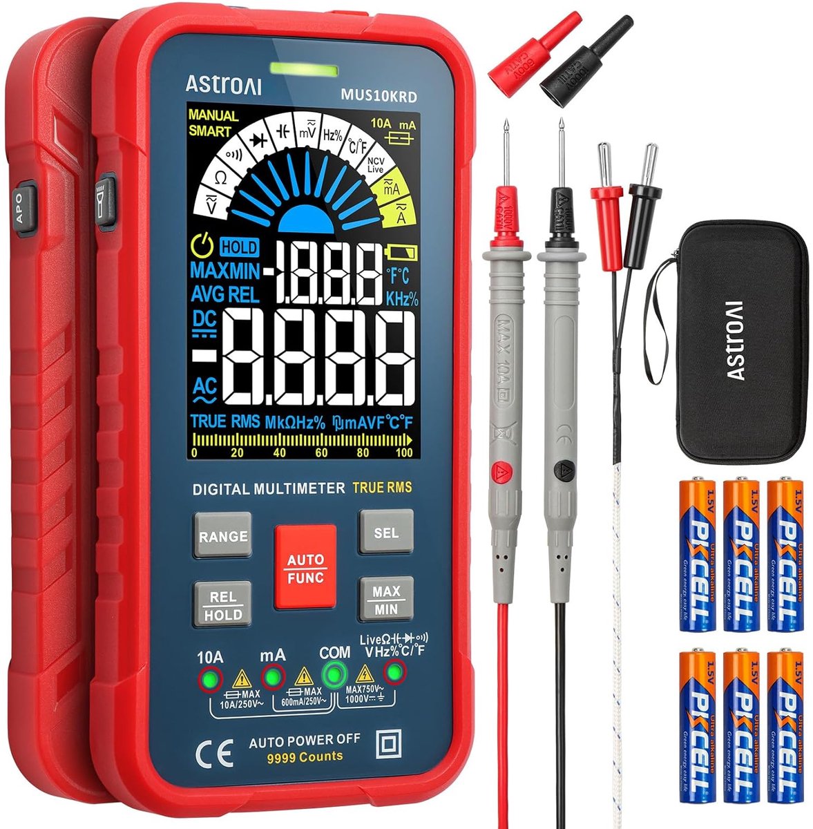 Slimme Multimeter 10000 Count voor AC/DC Spanning, Stroom, Temperatuur en Weerstand