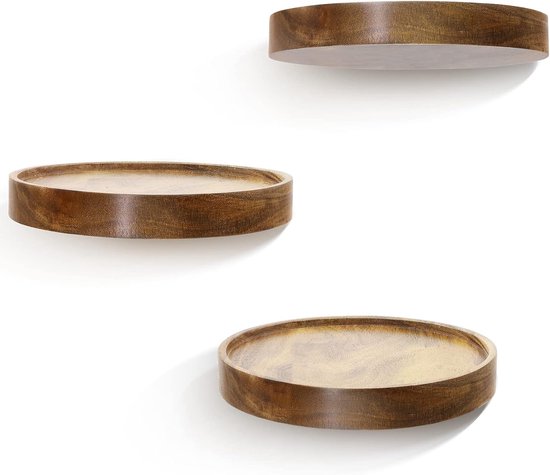 Muurplank Rond Set van 3 Wandplanken Houten Rond Floating Plank Kleine Muurplanken ...