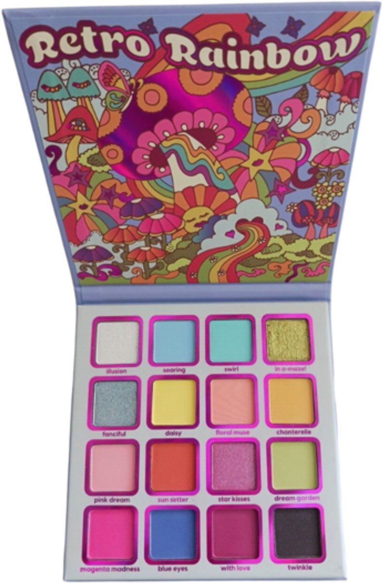 Kara Beauty - Retro Rainbow - Oogschaduwpalette - 16 Kleuren - Oogmake-up - VEGAN - 12 g