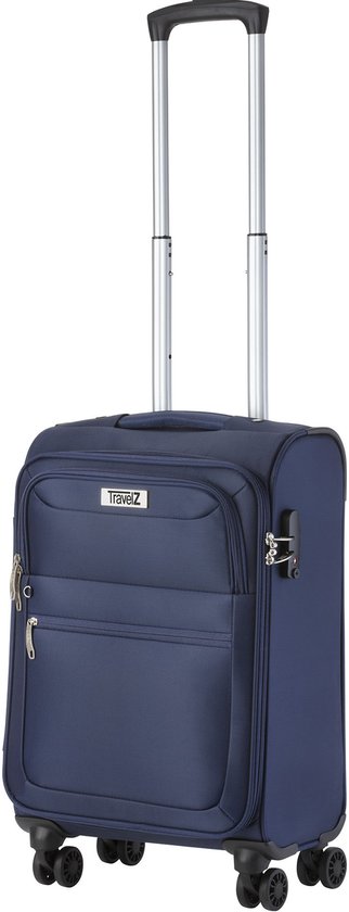 TravelZ Softspinner Zachte Handbagage koffer 55cm met TSA-slot - 38 Ltr Reiskoffer met voorvak – Blauw