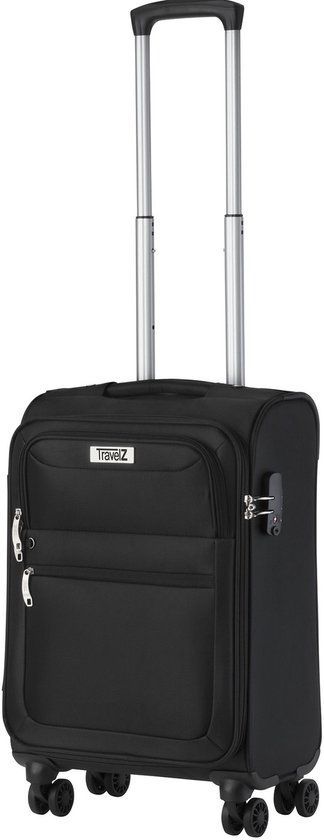 TravelZ Softspinner Zachte Handbagage koffer 55cm met TSA-slot - 38 Ltr Reiskoffer met voorvak – Zwart