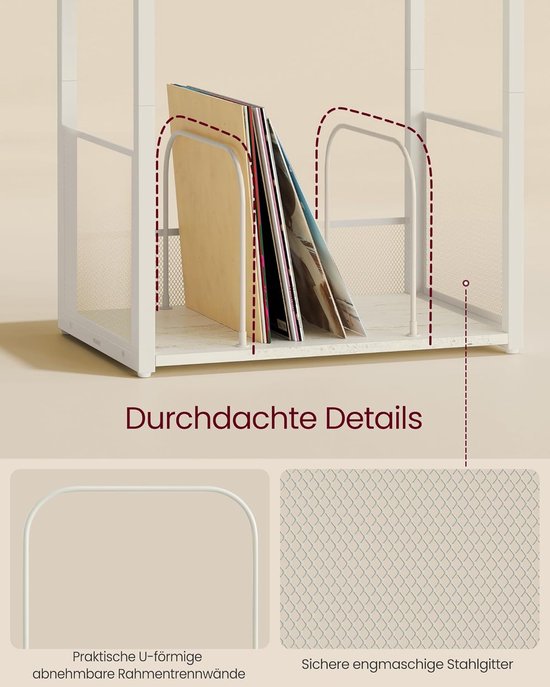 Platenspeler standaard - 3 etages - Bijzettafel - Opslag voor grammofoonplaten - Tot 100 albums - Tafel voor woonkamer en slaapkamer - Vintage wit — afbeelding 3