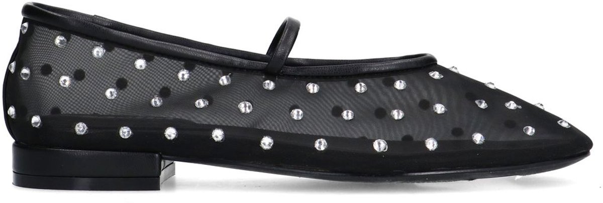 Sacha - Dames - Zwarte mesh ballerina's met strass - Maat 36