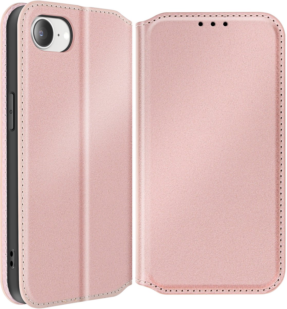 Avizar Hoesje Geschikt voor Apple iPhone 16e Klep Kaart en Videohouder, Roze