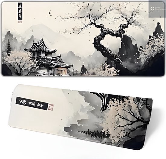 Zen Design XXL Muismat 90x40 – Japans Landschap – Anti-slip – Bureau Onderlegger