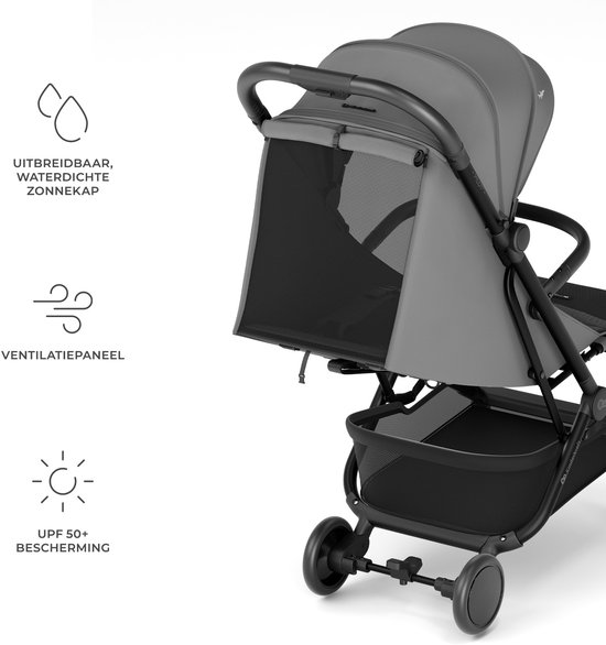 Kinderkraft PILOT2 Kinderwagen - Reisbuggy - Verstelbare buggy - Waterdichte materiaal met UPF50 - Zwenkbare voorwielen - Snel opvouwbaar - Tot 22 kg - Grijs van Kinderkraft — afbeelding 4