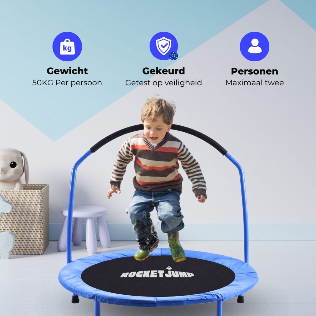 RocketJump MS91 Kinder Trampoline - Mini Trampoline 91 cm - Blauw — afbeelding 2